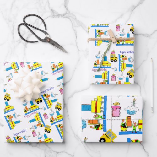 Wrapping Paper Sheets Happy Birthday Trucks