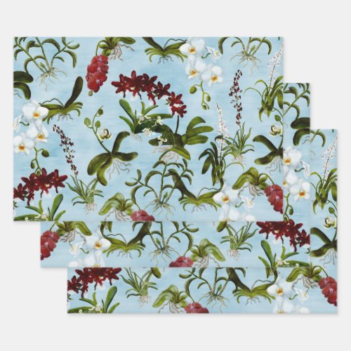 Wrapping Paper Sheets _ Orchid Pattern in Blue