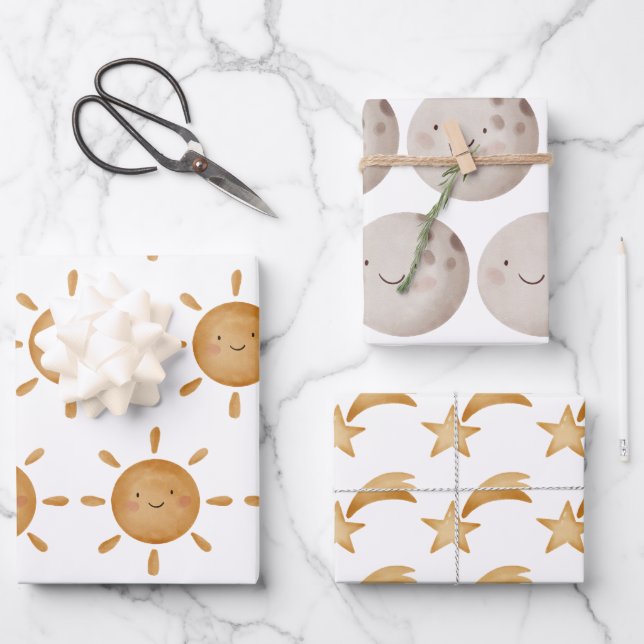 Wrapping Paper Sheets — Sun, Moon And Falling Star (Front)