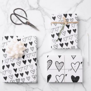 Wrapping Paper Sheets Valentine's Black Hearts