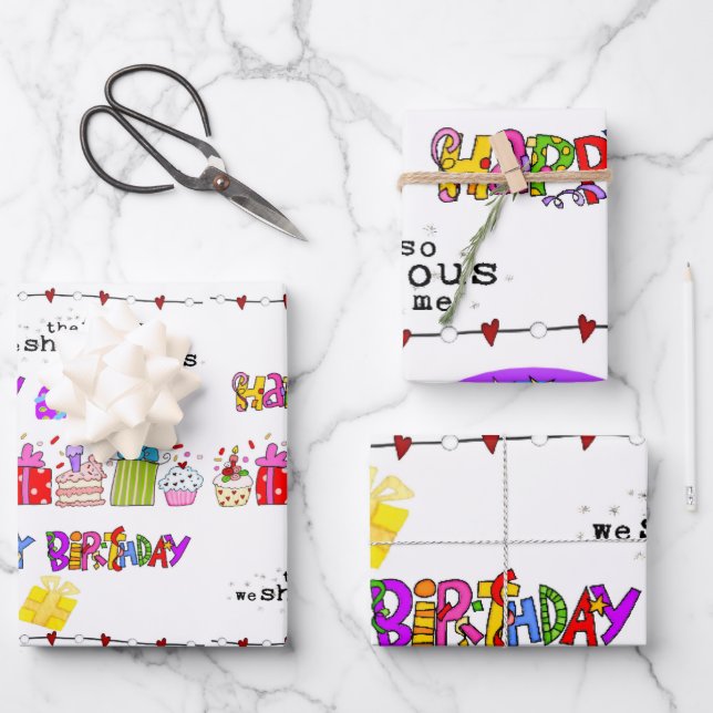 Wrapping Paper Sheets Valentine's Happy Birthday (Front)