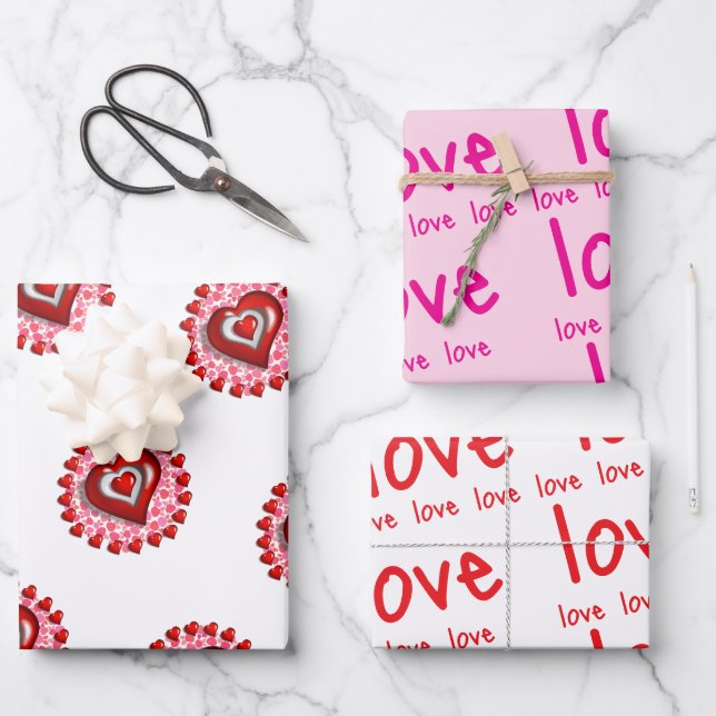 Wrapping Paper Sheets Valentine's Love Red Hearts (Front)