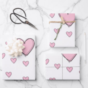 Wrapping Paper Sheets Valentine's Pink Hearts 