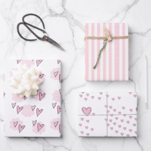 Wrapping Paper Sheets Valentine's Pink Hearts 