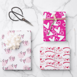 Wrapping Paper Sheets Valentine's Pink Red Hearts 