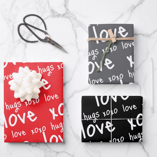 Wrapping Paper Sheets Valentine's Red Black Grey (Front)