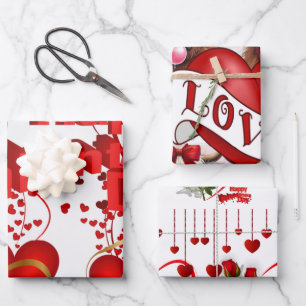 Wrapping Paper Sheets Valentine's Red Hearts Cow