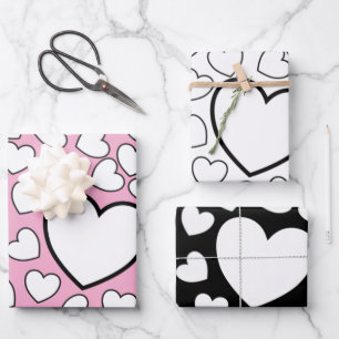 Wrapping Paper Sheets Valentine's White Hearts
