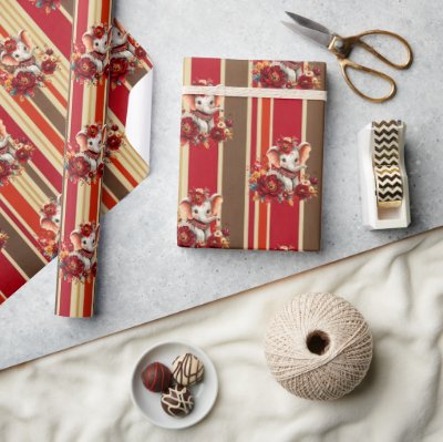 Wrapping Paper Stripe Elephant Terracotta 