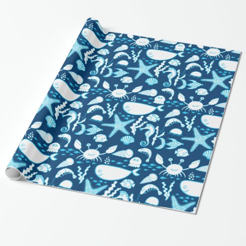 Wrapping Paper  Under the Sea Fish Whale Crab