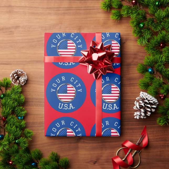 Wrapping Paper - USA Personalized - Add City (Holiday Gift)