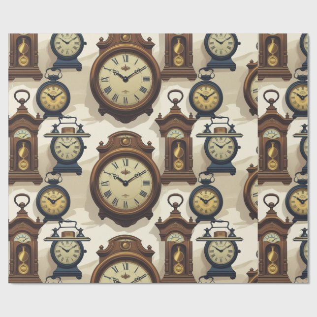Wrapping Paper-Vintage Clock Wrapping Paper (Flat)