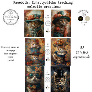 Wrapping Paper Vintage Floral Steampunk Cat A3 