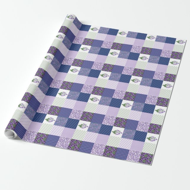 Wrapping Paper: Violet Faux-Patchwork Pattern Paper (Unrolled)