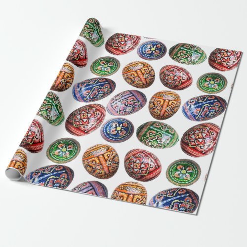 wrapping paper with a Ukrainian wooden egg design