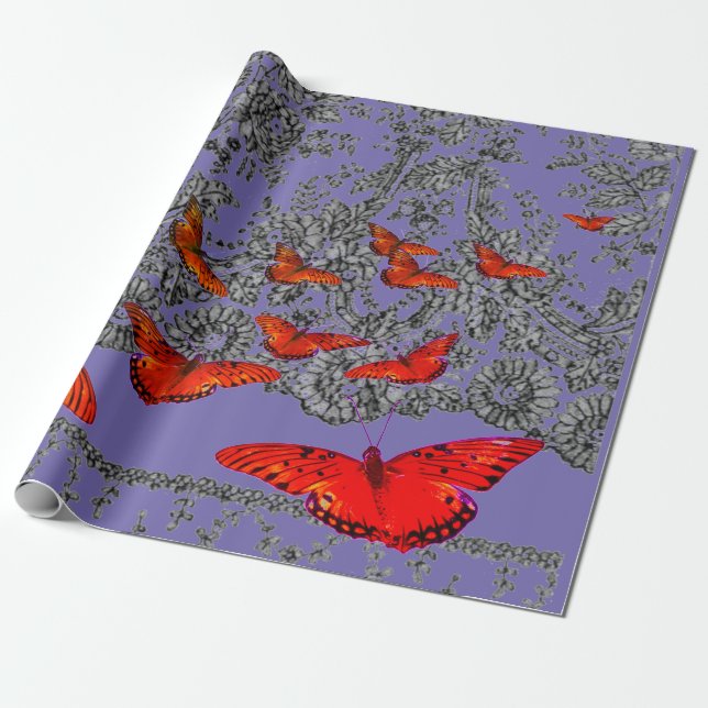 Wrapping Paper WITH ANTIQUE LACE PATTERN IN PURPLE (Unrolled)