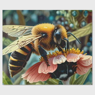 Wrapping Paper with Bee Collecting Pollen