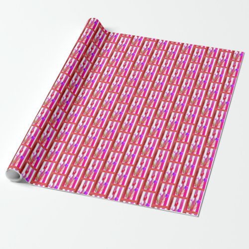 WRAPPING PAPER WITH PINK RED  PURPLE TULIPS