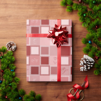 wrapping paper with squares, lace and roses