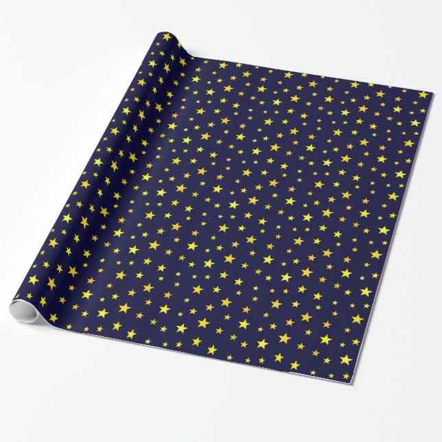 Wrapping Paper with Stars on Navy Blue (Unrolled)
