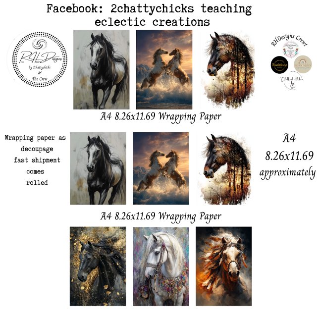 Wrapping Papers Decoupage 9 A4 Horses Paper Sheets (Creator Uploaded)