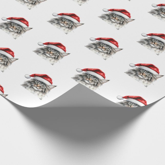 Wrapping Papers - Festive Maine Coon at Christmas  Paper (Corner)