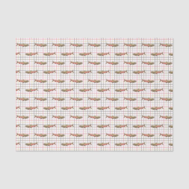 Wrapping Tissue - Chinook Salmons on Plaid Tissue Paper (Front)