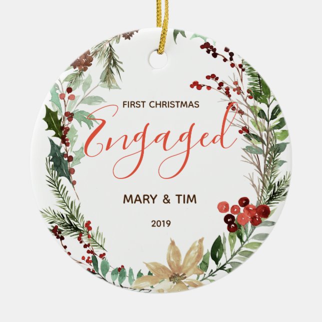 Wreath 1st Christmas Engaged Ornament Gift (Front)