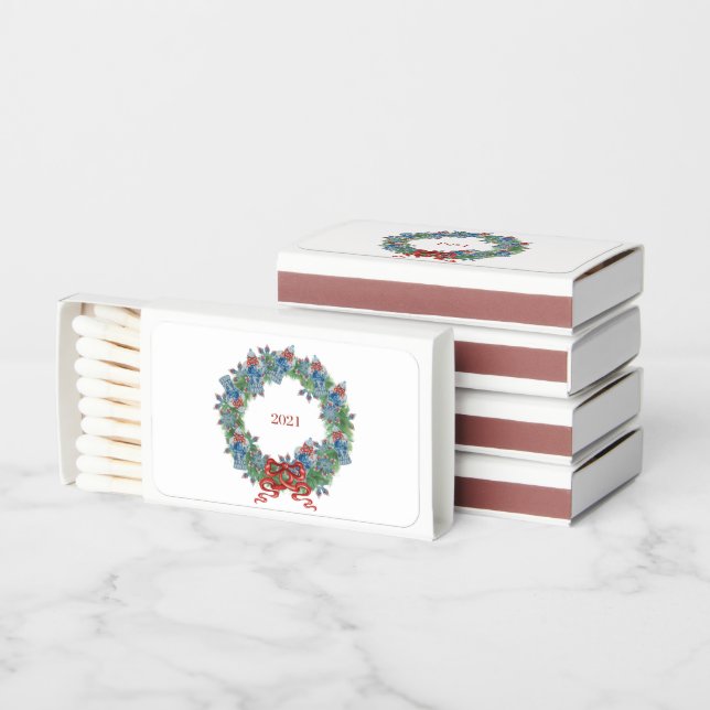 Wreath 2021 Christmas Ginger Jar  Matchboxes (Stacked)