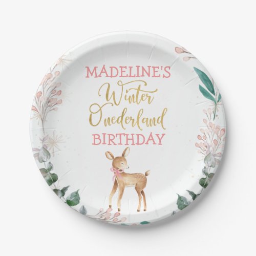 Wreath And Deer Winter Onederland Birthday Paper Plates