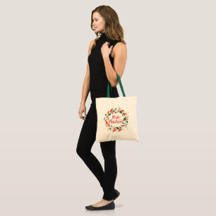 Wreath and Merry Christmas typography Tote Bag