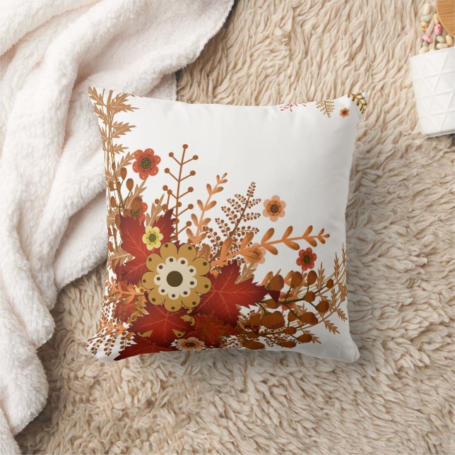 Wreath autumn with Flowers Throw Pillow (Blanket)
