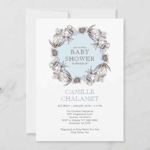 Wreath Baby Shower Boy Invitation