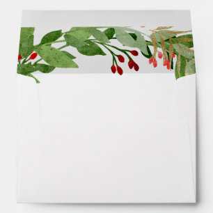 Wreath Berries Green and Red Christmas Holiday Envelope