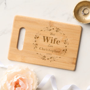 Wreath Best WIFE Ever and Name Year Engraved Cutting Board