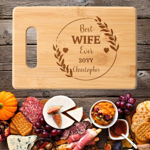 Wreath Best WIFE Ever Hearts and Name Year Engraved Cutting Board