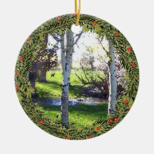 Wreath Birch Tree Beauty Ceramic Ornament