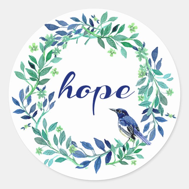 Wreath, Bird And Hope Quote Classic Round Sticker (Front)