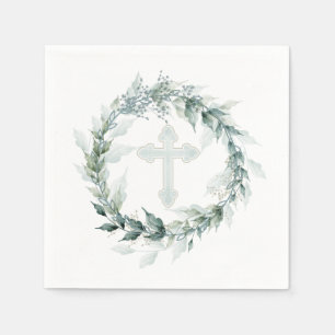 Wreath Blue Cross Communion Baptism Christening Napkins