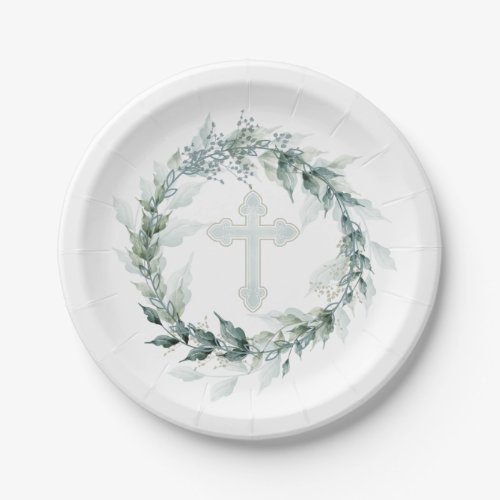 Wreath  Blue Cross Communion Baptism Christening Paper Plates