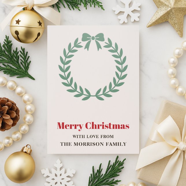Wreath Bow Merry Christmas Letterpress Card (Creator Uploaded)