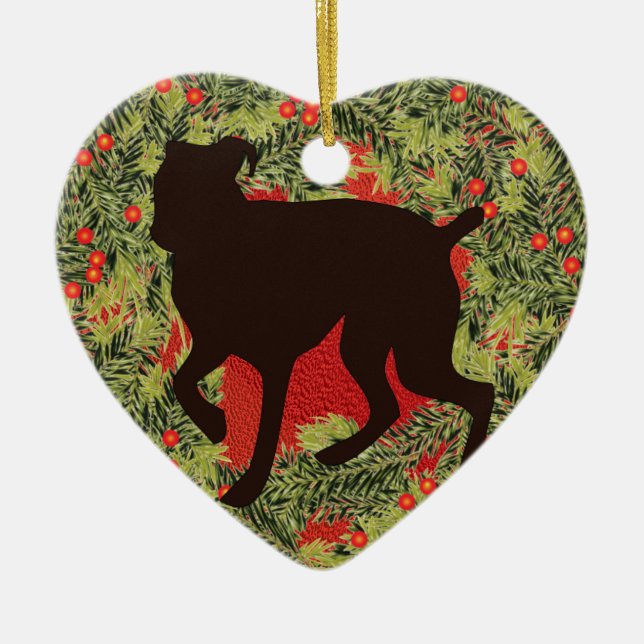 Wreath Boxer Ceramic Ornament (Front)