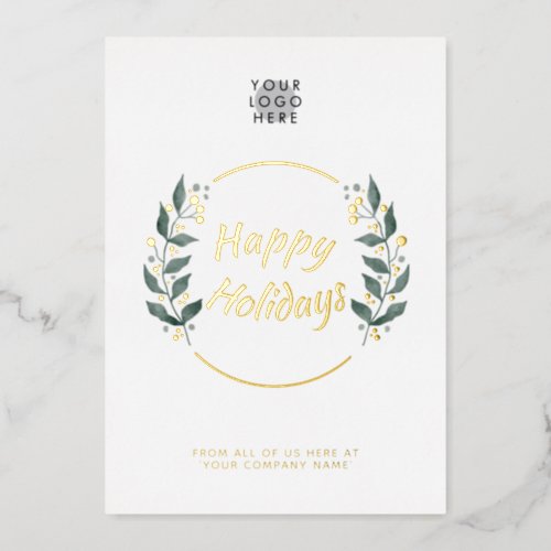 Wreath Business Happy Holidays Real Gold Foil Card