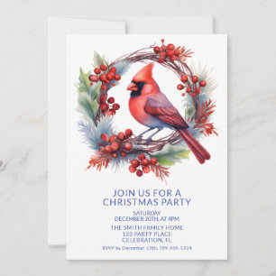 Wreath Cardinal with Blue Font Party Invitation