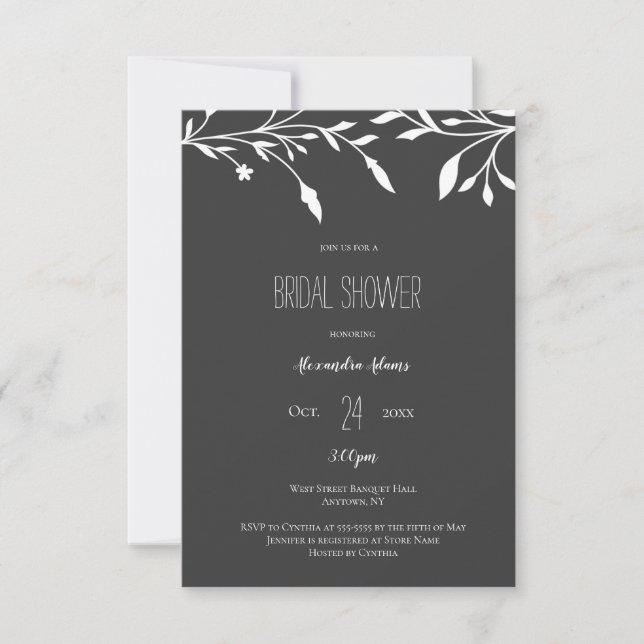 Wreath chalkboard bridal shower invitations (Front)