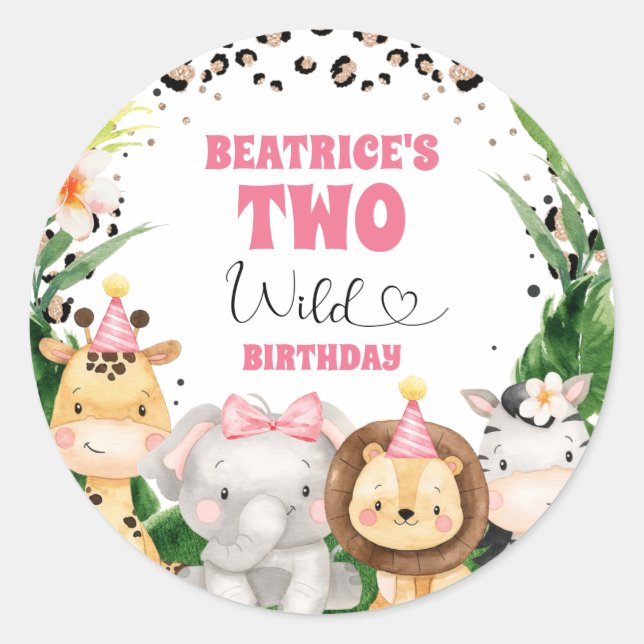 Wreath Cheetah Print Safari Birthday  Classic Round Sticker (Front)
