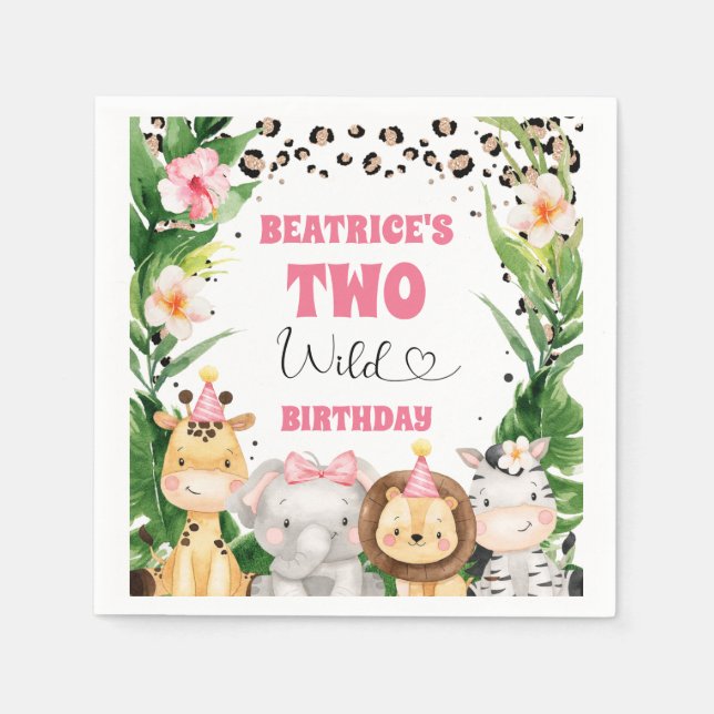 Wreath Cheetah Print Safari Birthday Paper Napkins (Front)
