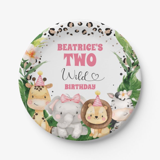 Wreath Cheetah Print Safari Birthday Party Paper Plates (Front)