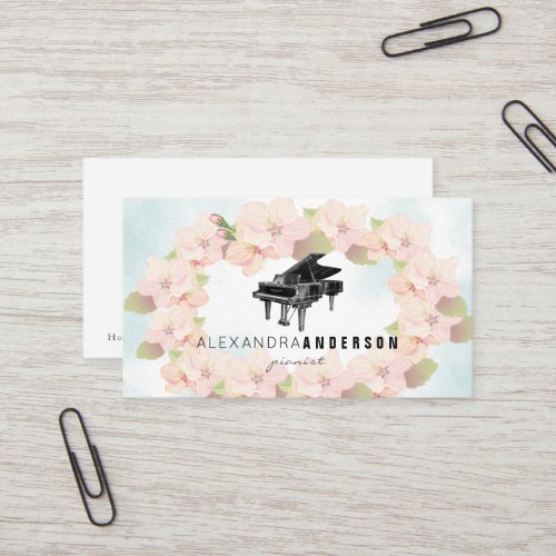 Wreath Cherry Blossoms Vintage Piano Business Card