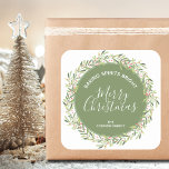 Wreath Christmas Baking Spirits Bright Square Sticker<br><div class="desc">Create stickers to label your Christmas holiday homemade goods,  cookies,  candy,  treats,  party favors and more featuring a winter greenery and berries wreath and your message in chic lettering.</div>